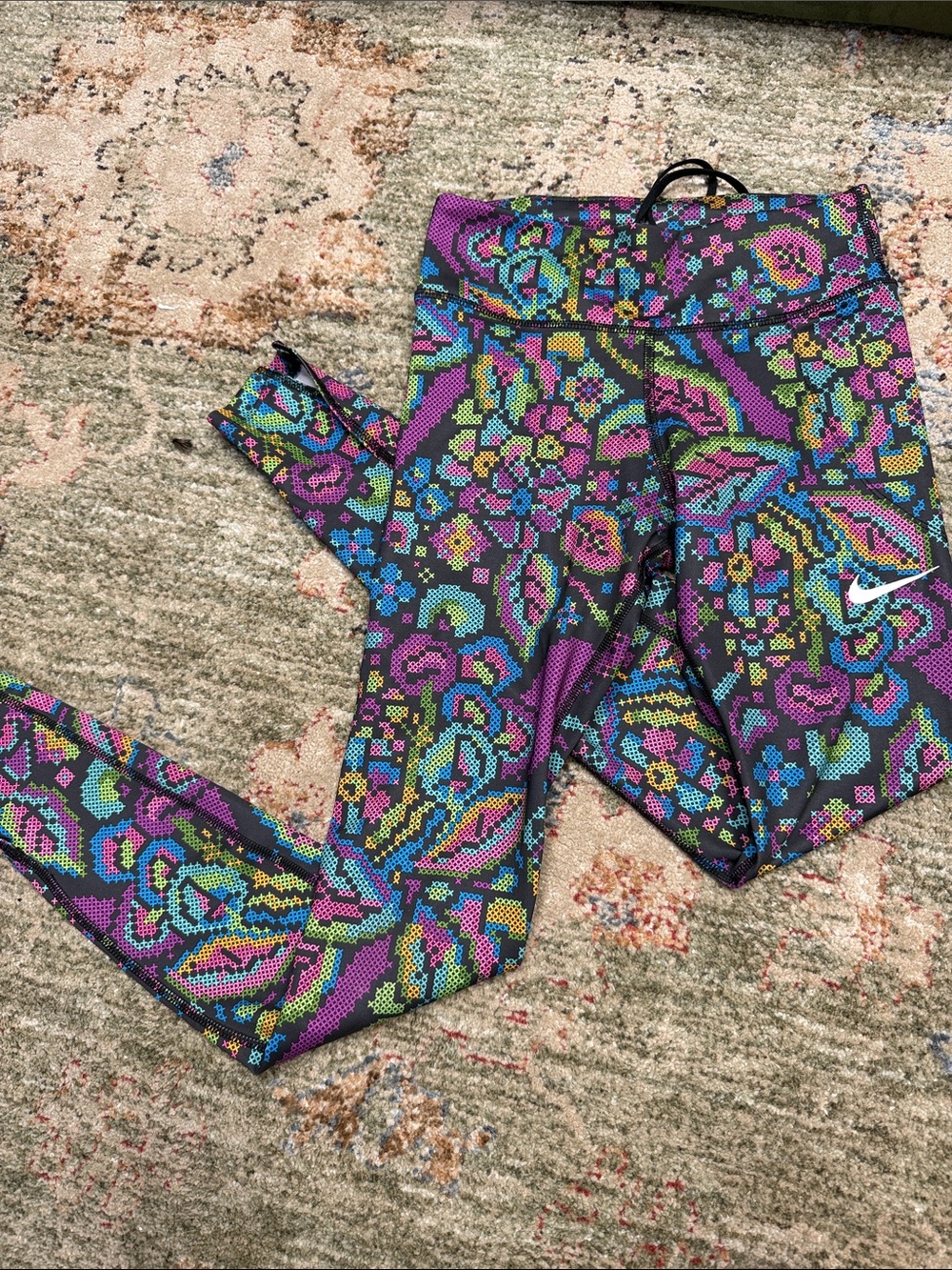 Nike Multicolor Pixel Floral Leggings - Purple, Teal, Pink